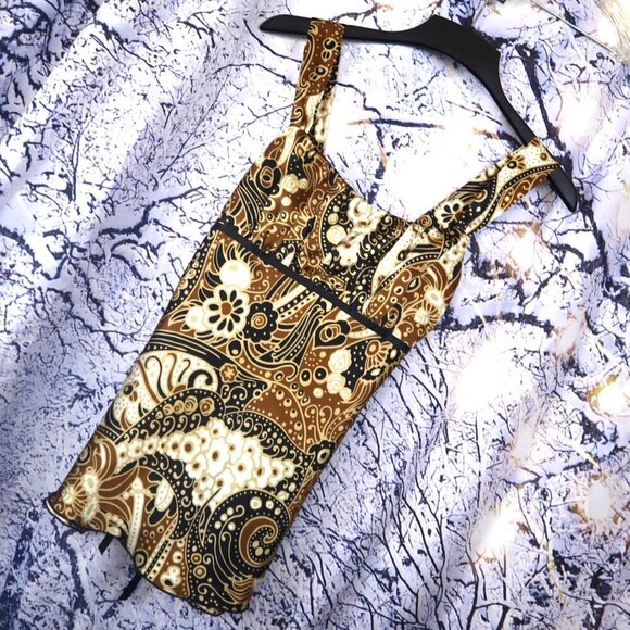 PAISLEY SATIN BLOUSE S BCX Brown Tan Empire Light Travel Office Work Academia - Picture 1 of 10